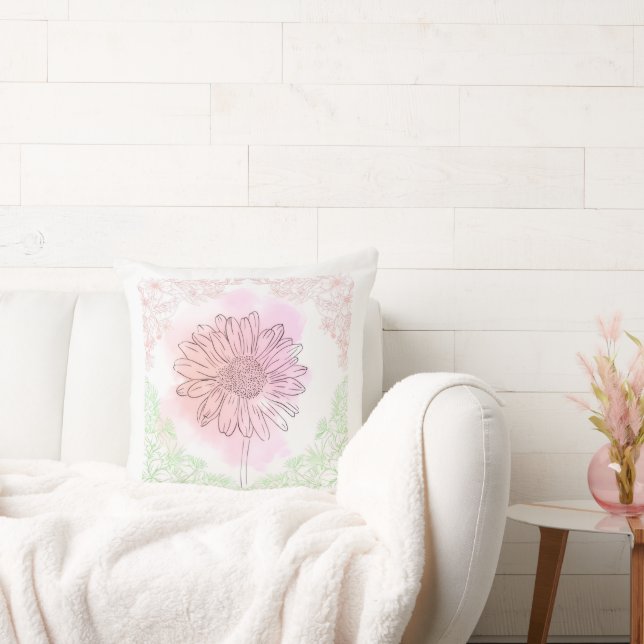 "Pink Flower Throw Pillow" Pillow (Couch)