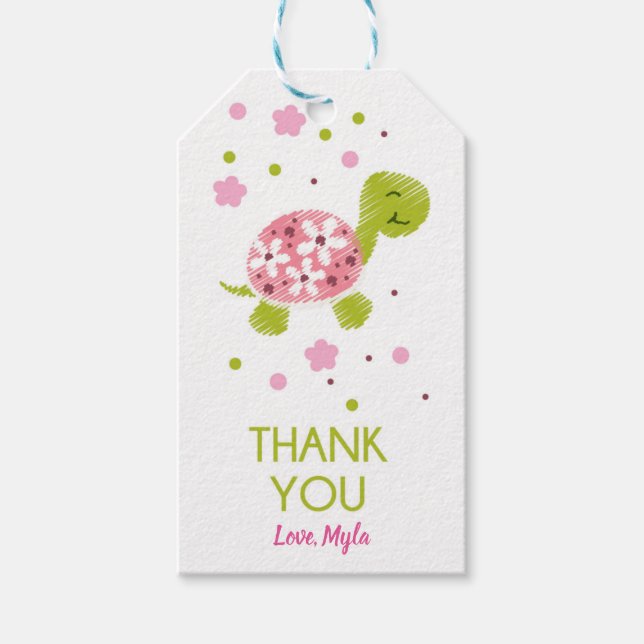 Pink Flower Turtle Gift Tag (Front)