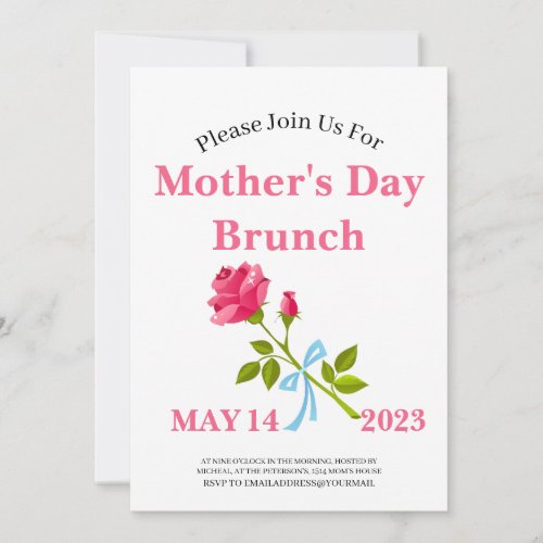 Pink Flower Typography For Mom Mothers Day Brunch Invitation