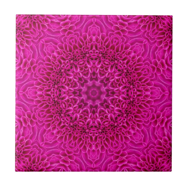 Pink Flower Vintage Fractal Kaleidoscope Ceramic Tile (Front)