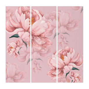 Pink flower wall art. triptych