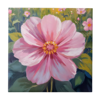 Pink Flower Watercolor Botanical Floral Painting Ceramic Tile