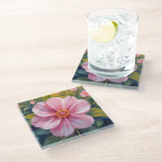 Pink Flower Watercolor Botanical Floral Painting Glass Coaster
