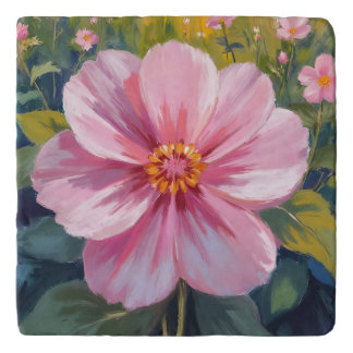 Pink Flower Watercolor Botanical Floral Painting Trivet