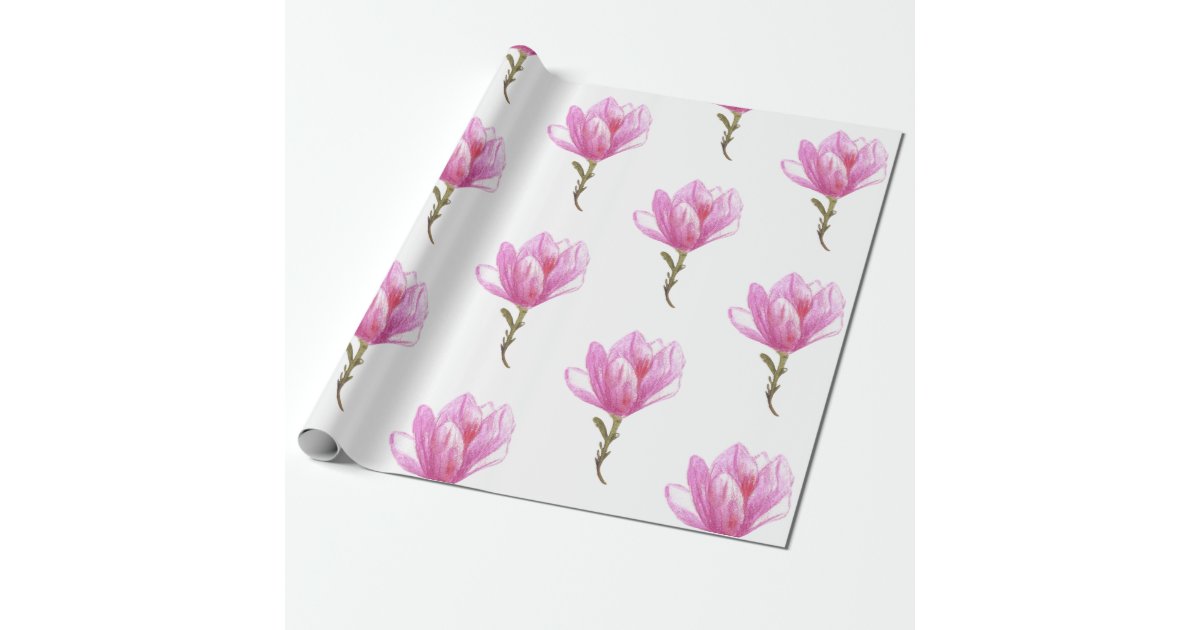 Pink Flower Watercolor Drawing Wrapping Paper | Zazzle