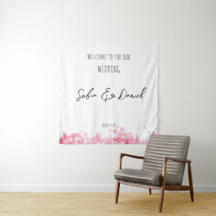 Pink flower watercolor rustic wedding tapestry