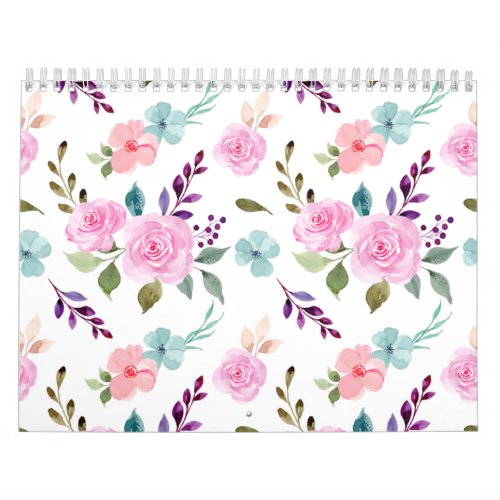 Pink flower watercolor seamless calendar