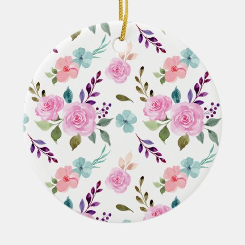 Pink flower watercolor seamless ceramic ornament