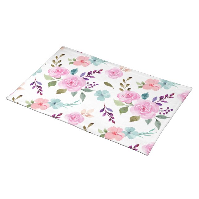 Pink flower watercolor seamless cloth placemat (On Table)