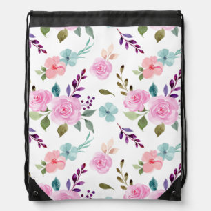Pink flower watercolor seamless drawstring bag