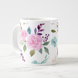 Pink flower watercolor seamless giant coffee mug