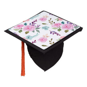 Pink flower watercolor seamless graduation cap topper