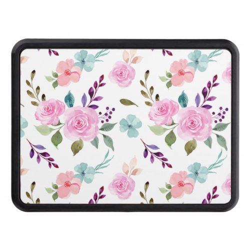 Pink flower watercolor seamless hitch cover