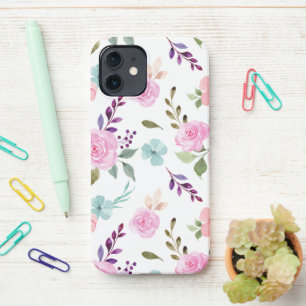 Pink flower watercolor seamless iPhone 12 case