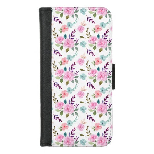 Pink flower watercolor seamless iPhone 87 wallet case