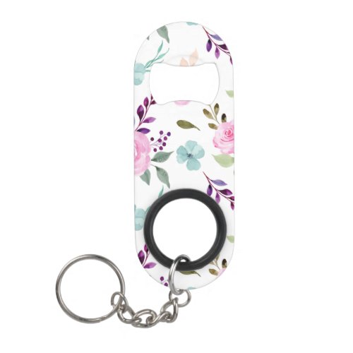 Pink flower watercolor seamless keychain bottle opener