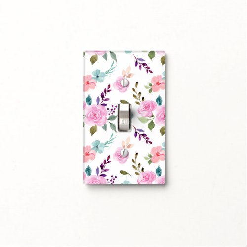 Pink flower watercolor seamless light switch cover