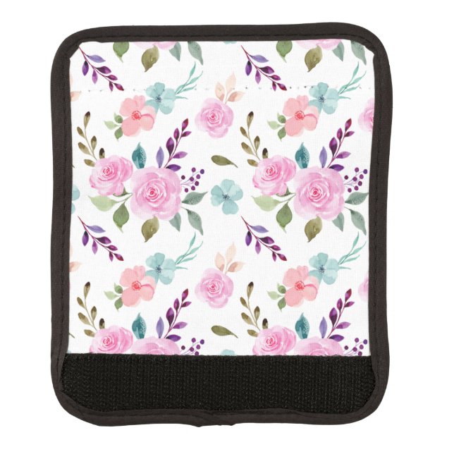 Pink flower watercolor seamless luggage handle wrap (Front)