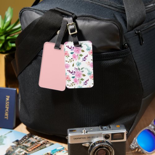 Pink flower watercolor seamless luggage tag