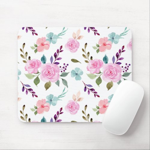 Pink flower watercolor seamless mouse pad