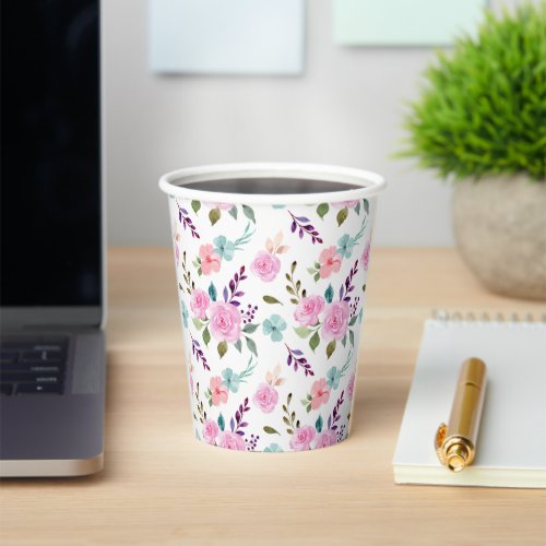 Pink flower watercolor seamless paper cups