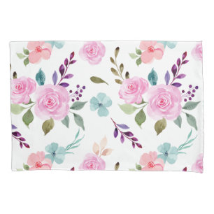 Pink flower watercolor seamless pillow case