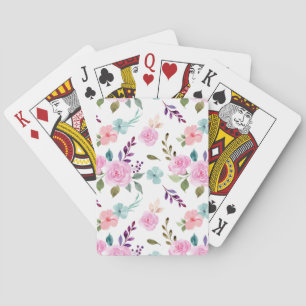 Pink flower watercolor seamless poker cards
