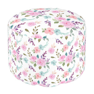 Pink flower watercolor seamless pouf