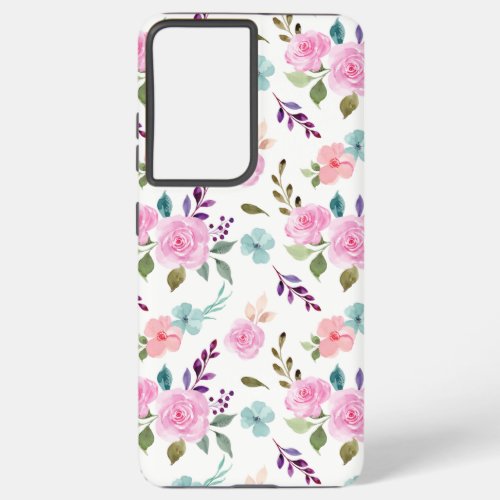 Pink flower watercolor seamless samsung galaxy s21 ultra case