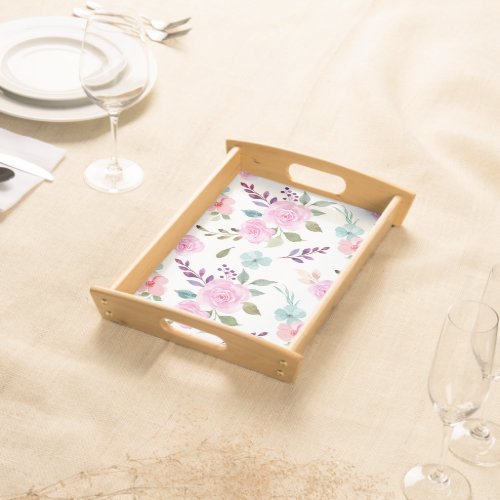 Pink flower watercolor seamless serving tray
