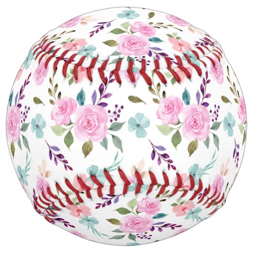 Pink flower watercolor seamless softball