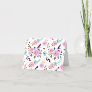 Pink flower watercolor seamless thank you card
