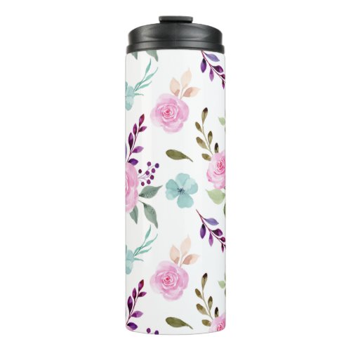 Pink flower watercolor seamless thermal tumbler