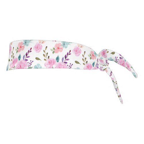 Pink flower watercolor seamless tie headband