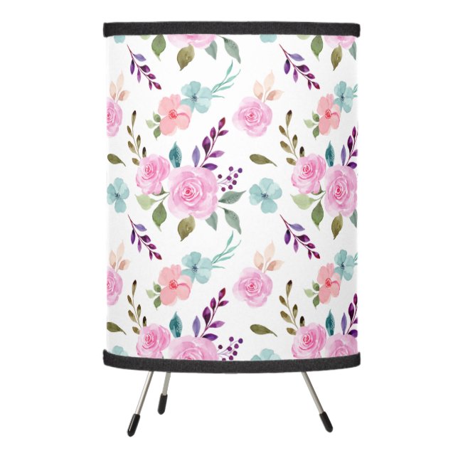 Pink flower watercolor seamless tripod lamp (Left)