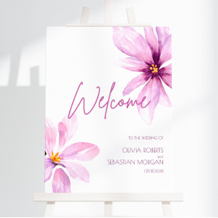 Pink Flower Watercolor Wedding Welcome Foam Board