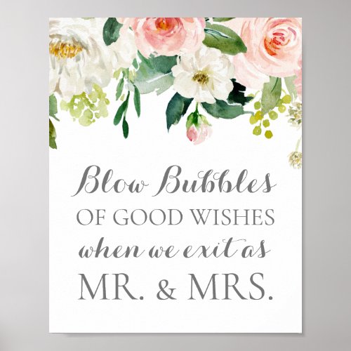 Pink Flower Wedding Bubbles of Good Wishes Sign