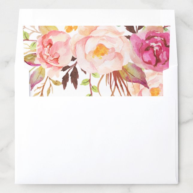 Pink Flower Wedding Envelope Liners, Rustic Liner (In Envelope)
