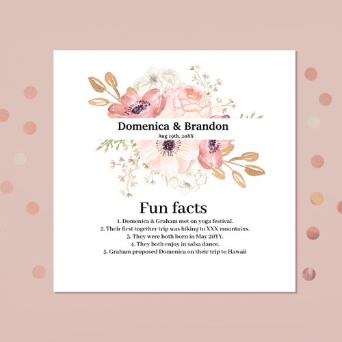 Pink Flower Wedding Fun Facts  Napkins