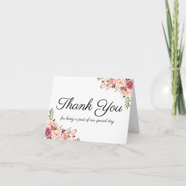 Pink Flower Wedding Party Vendor Thank You Card (Front)