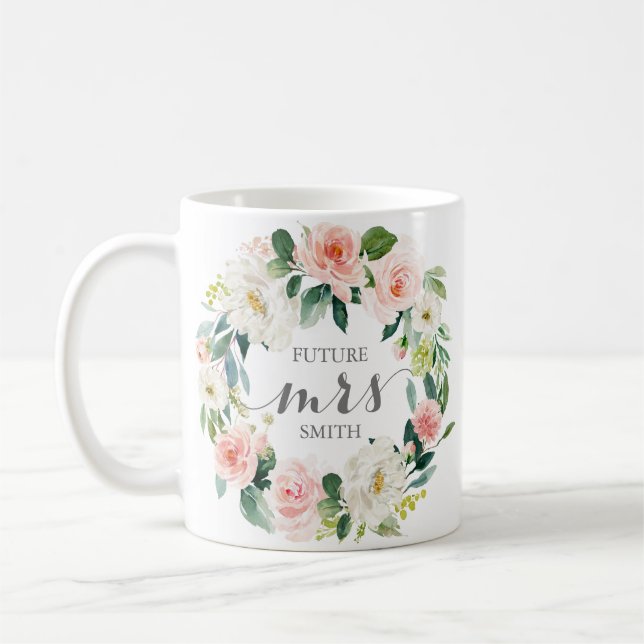 Pink Flower Wedding Planning Mrs Coffee Mug (Left)
