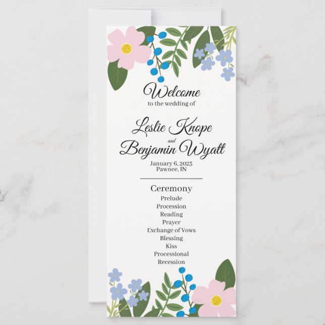 Pink Flower Wedding Program (Front)