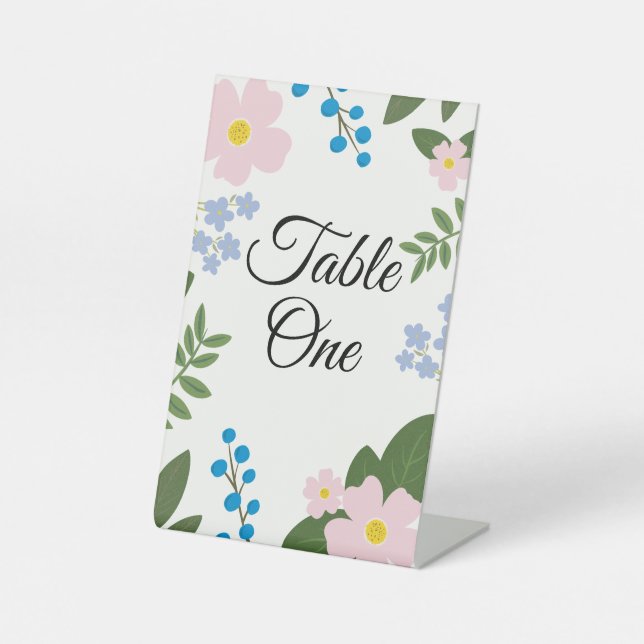 Pink Flower Wedding Tabletop Signs (Front)