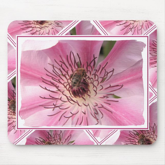 Pink Flower with Bee Mouse Pad (Front)