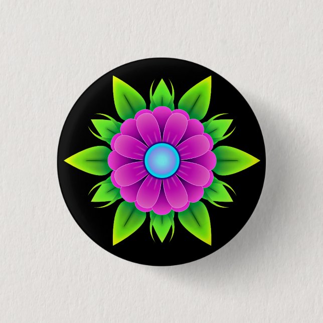 Pink Flower with Green Leaves Button (Front)