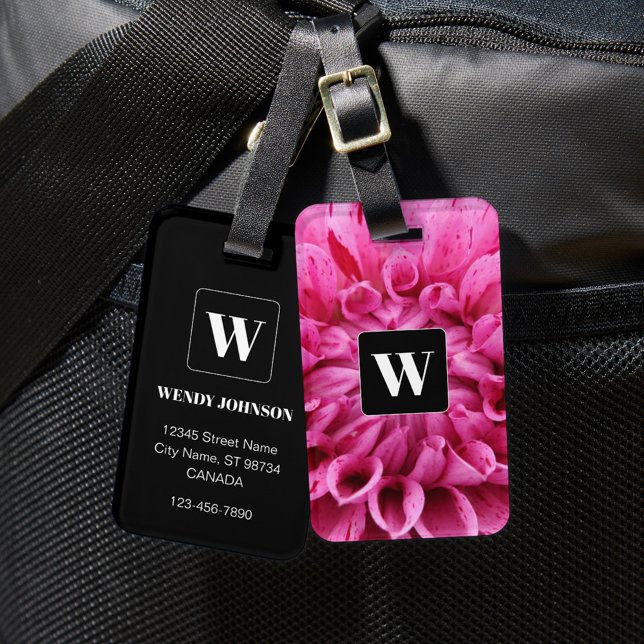 Pink Flower with Monogram Luggage Tag (Creator Uploaded)