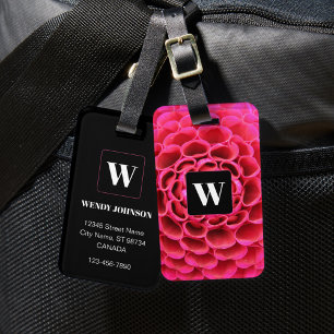 Pink Flower with Monogram Luggage Tag