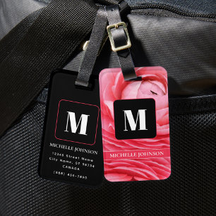 Pink Flower with Monogram Luggage Tag
