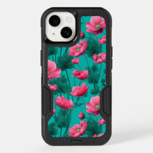 Pink flower with Turquoise Background OtterBox iPhone 14 Case