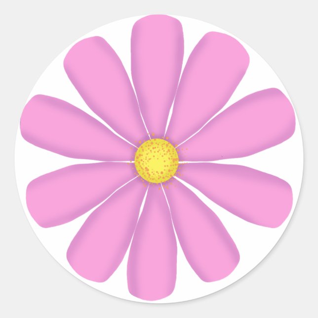 Pink flower with yellow center classic round sticker (Front)